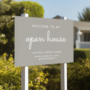 Open House Real Estate Welcome Warm Gray Realtor Sign