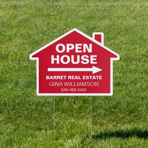 Open House Real Estate with Arrow Custom Text Red Sign