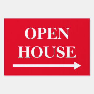 Open house real estate yard sign with arrow