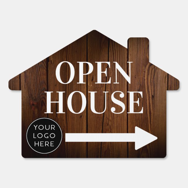 Open House Realtor Logo Rustic Wood Sign (Front)