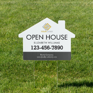 Open House Realty Logo House-Shaped Custom Sign