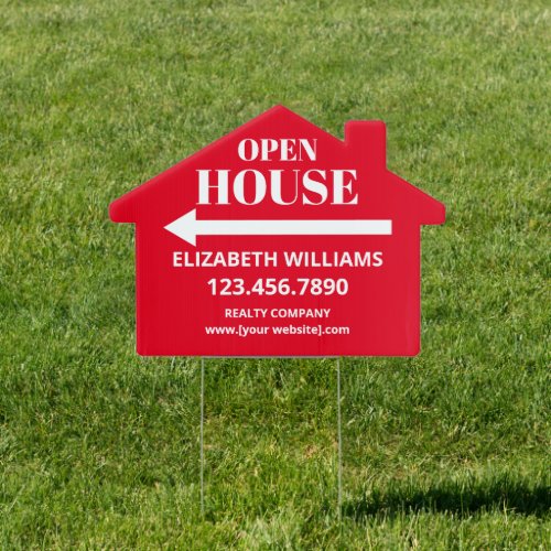 Open House Red House Shaped Left Arrow Sign