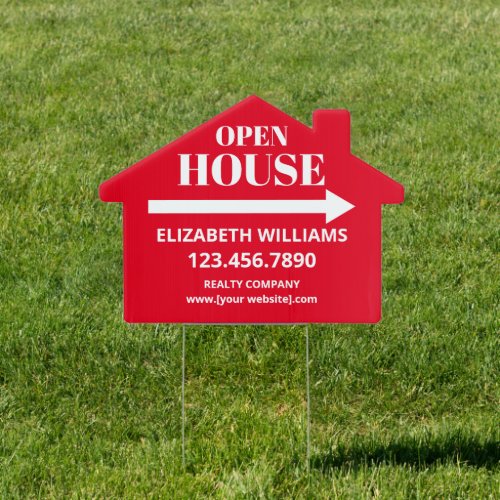 Open House Red House Shaped Right Arrow Sign