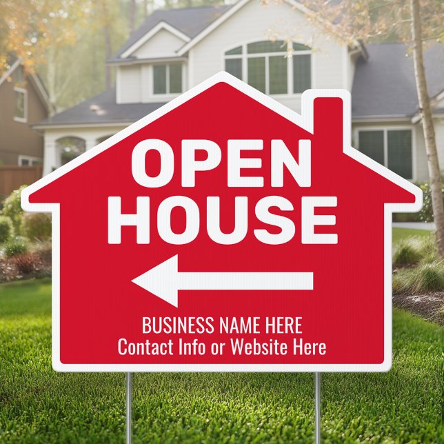 Open House - Red - Real Estate Directional Arrow Sign (Custom Real Estate Open House Sign)