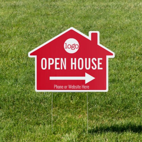 Open House Red Real Estate Logo Directional Arrow Sign