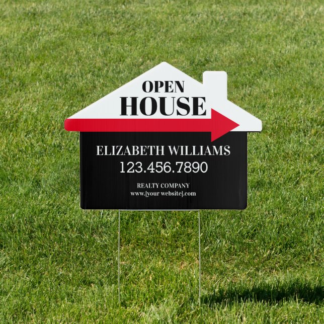 Open House Right Arrow House Shaped Sign (Insitu)