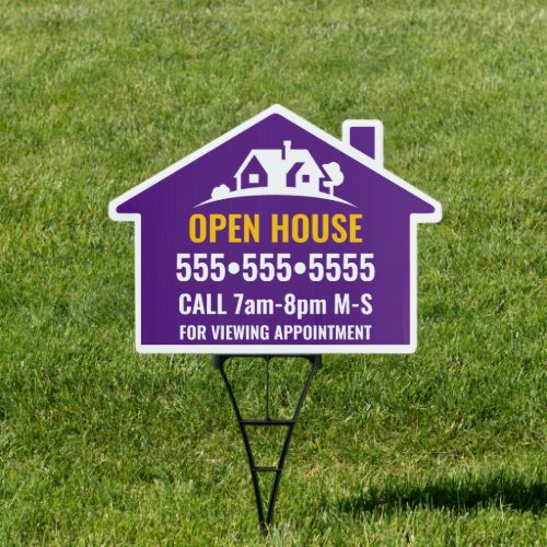 OPEN HOUSE Royal Purple White Gold House Icon Sign