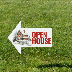 Open House, Rustic Christmas Holiday Directional Sign