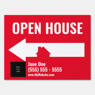 Open House Sign with Arrows - 18x24 - Red