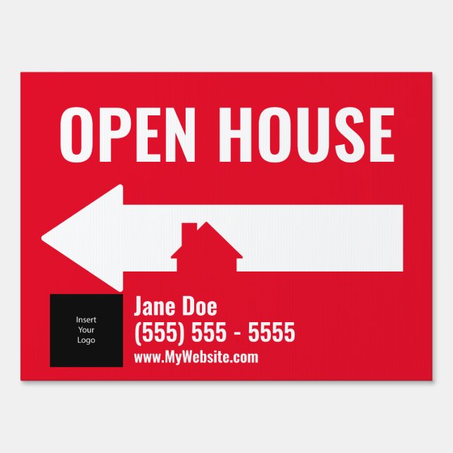 Open House Sign with Arrows - 18x24 - Red (Back)