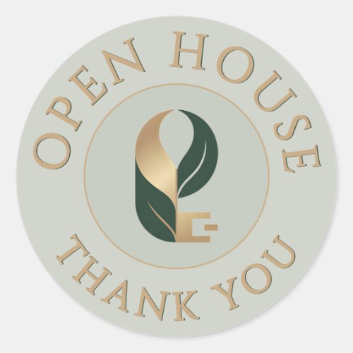 Open House Thank You seal logo round sticker in sage and gold