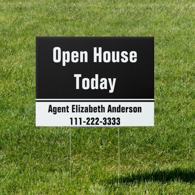 Open House Today Black and White Real Estate Agent Sign (Insitu)