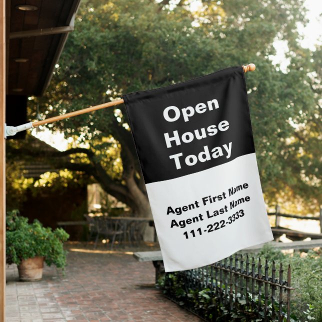 Open House Today Black and White Real Estate House Flag (In SItu)