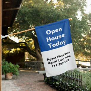 Open House Today Blue and White Text Real Estate Flag