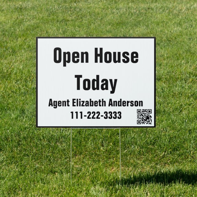 Open House Today QR Code Name of Real Estate Agent Sign (Insitu)