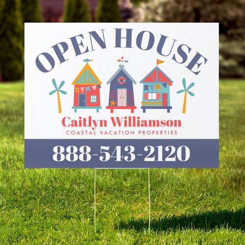 Open House Vacation Real Estate Beach House Yard Sign