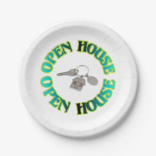 Open House Warming Real Estate House Keys Paper Paper Plates