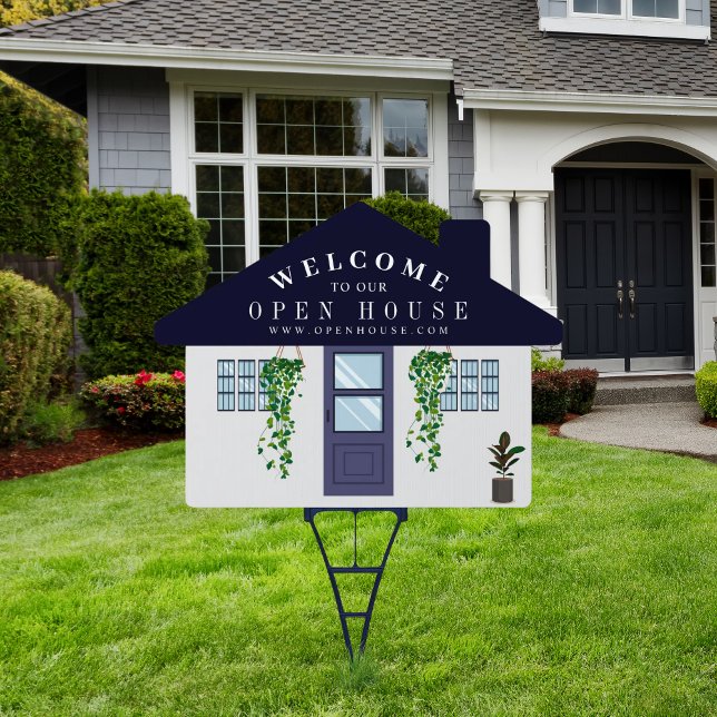 Open House Watercolor Modern Door Blue-White Sign (Creator Uploaded)