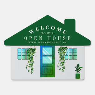 Open House Watercolor Modern Door Green-White Sign