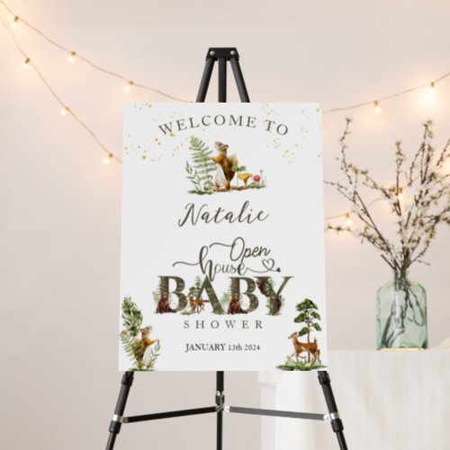 Open house woodland baby shower welcome sign