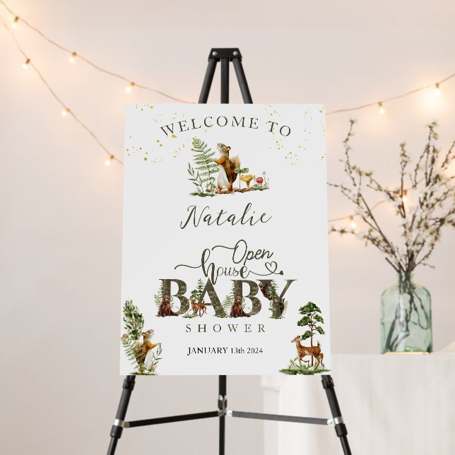 Open house woodland baby shower welcome sign (In Situ (Stand))