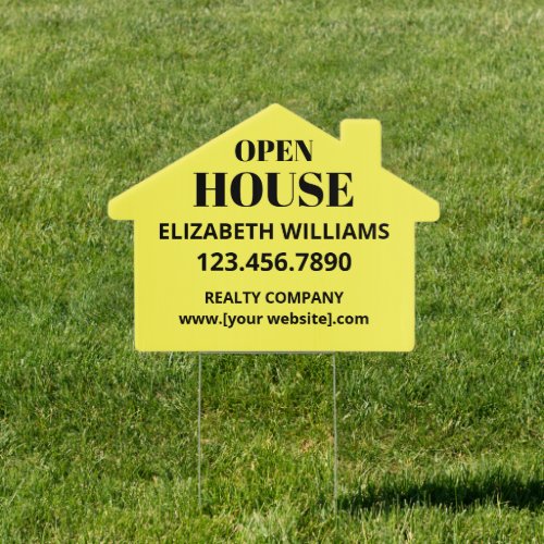 Open House Yellow House Shaped Custom Sign