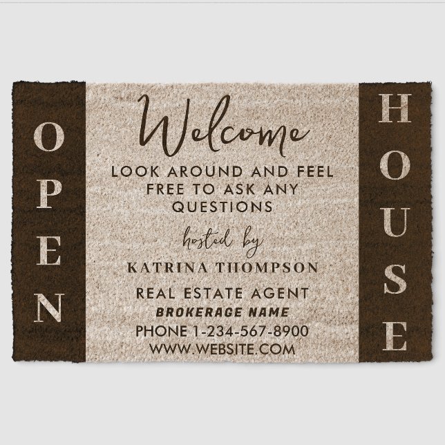 Open Houses & Real Estate Agents House Selling  Fiber Doormat (Front)