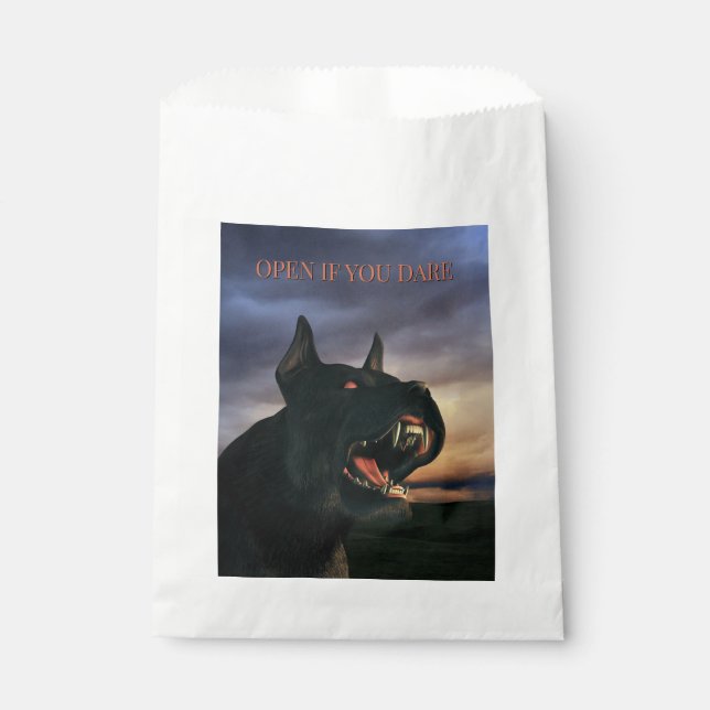 Open If You Dare. Big, black dog Favor Bag (Front)