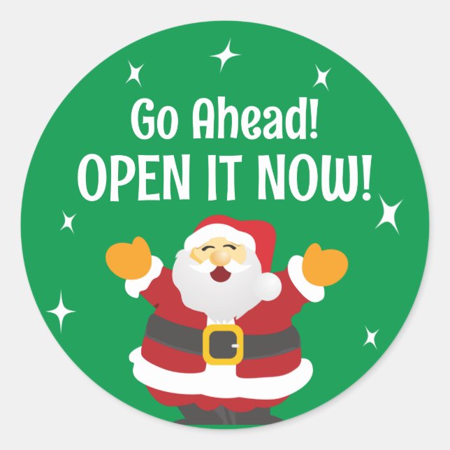 Open it Now Package with Christmas Santa Classic Round Sticker (Front)