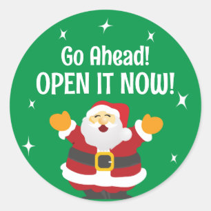 Open it Now Package with Christmas Santa Classic Round Sticker