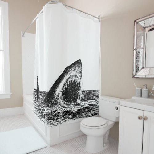 OPEN JAWS Great White Shark Art Shower Curtain