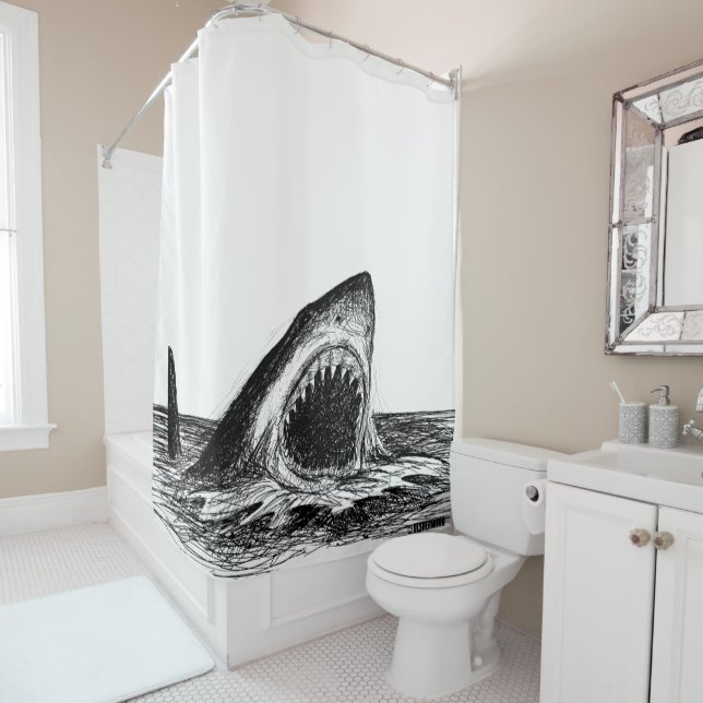 OPEN JAWS Great White Shark Art Shower Curtain (In Situ)
