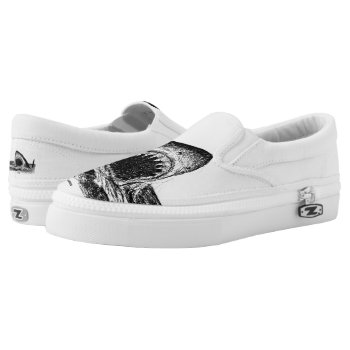 Open Jaws Great White Shark Crosshatch Slip Ons by 185thSTREET at Zazzle