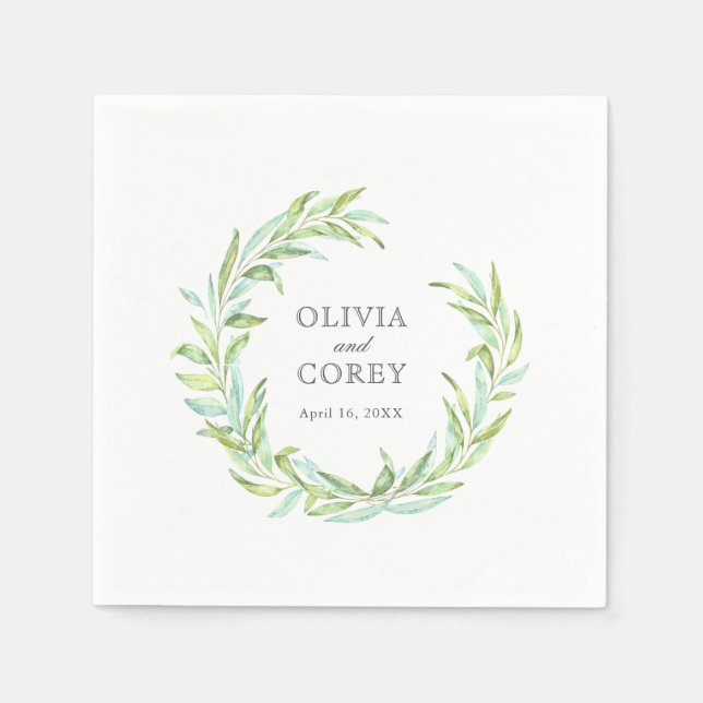 Open Laurel Wreath Wedding Paper Napkins (Front)