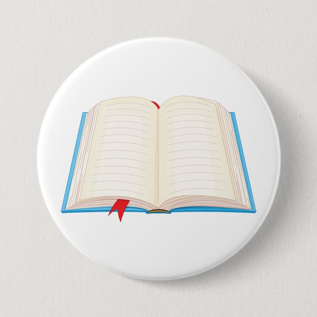 Open Lined Book Red Bookmark Button (Front)