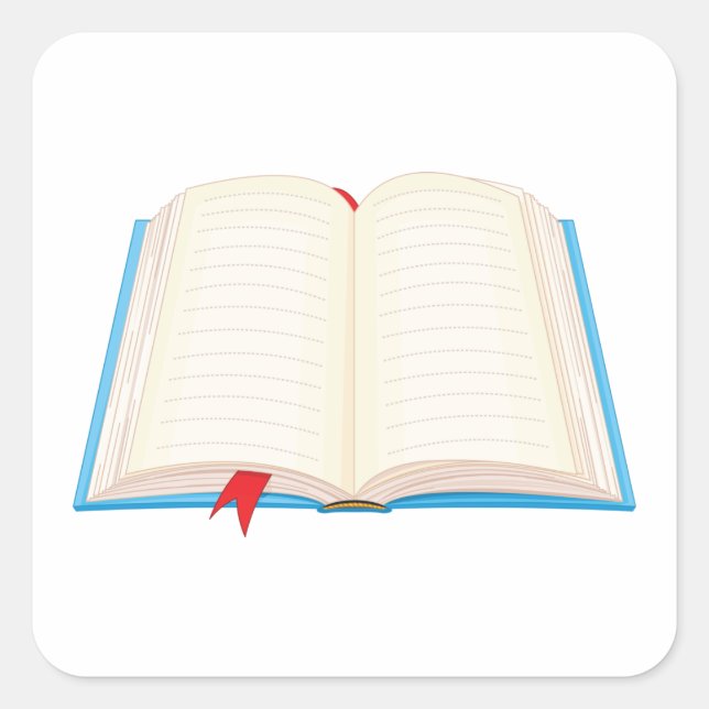 Open Lined Book Red Bookmark Square Sticker (Front)