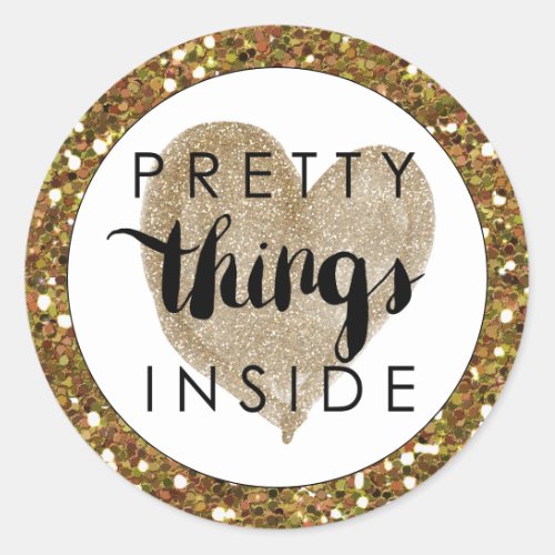 Open Me Gold Glitter Pretty Things Inside Classic Round Sticker