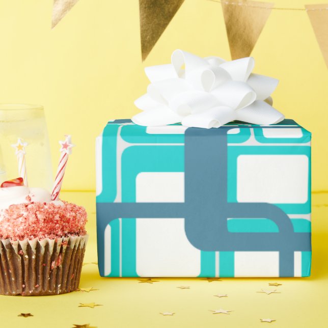 Open Mid-Century Modern Rectangles Wrapping Paper (Birthday Party)