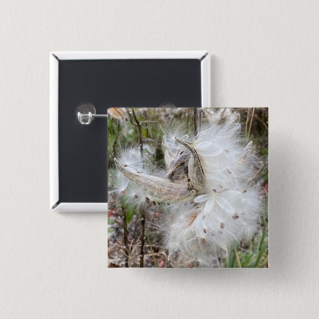 Open Milkweed Pods | Seeds with Silk | Button (Front & Back)