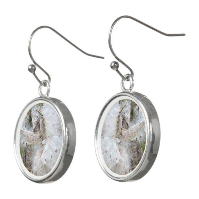 Open Milkweed Pods | Seeds with Silk | Earrings (Angled)