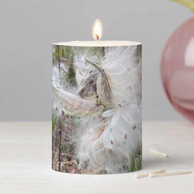 Open Milkweed Pods | Seeds with Silk | Pillar Candle (In Situ)