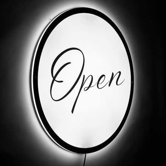 OPEN Modern Minimalist Black and White Script Cool LED Sign