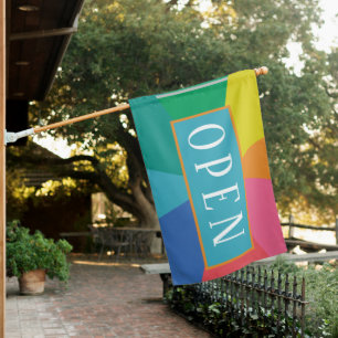 Open Modern Typography Rainbow Business House Flag
