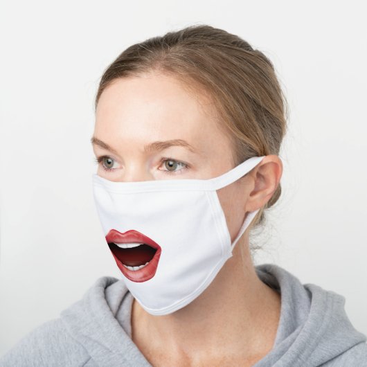 Open Mouth Funny White Cotton Face Mask (Angled)