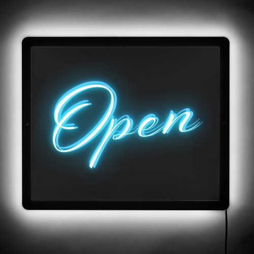 OPEN Neon Blue Elegant Script Modern Minimalist LED Sign
