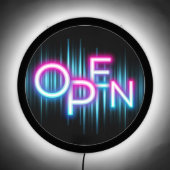 OPEN Neon Pink Blue Typography Modern Elegant Cool LED Sign (Front)