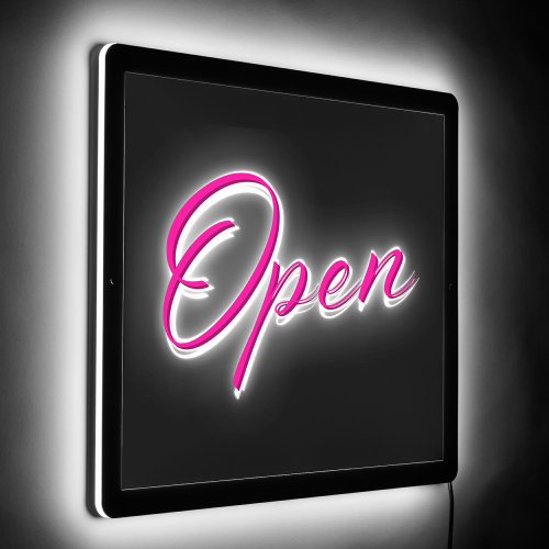 OPEN Neon Pink Trendy Elegant Script Minimalist LED Sign