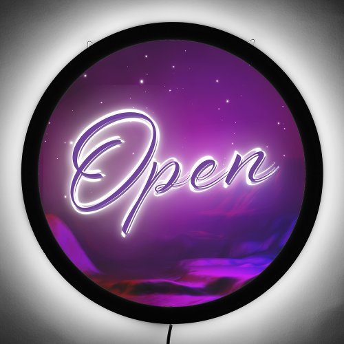 OPEN Neon Purple Lavender Modern Elegant Script LED Sign