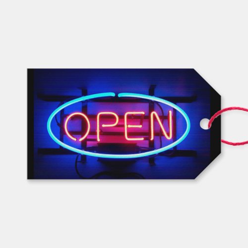 Open Neon Sign Gift Tags