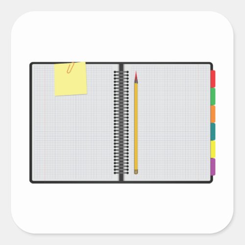 Open Notebook And Pencil Square Sticker
